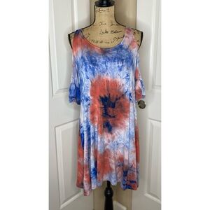 ENTRO- Tie Dye Cold Shoulder Dress Size Large